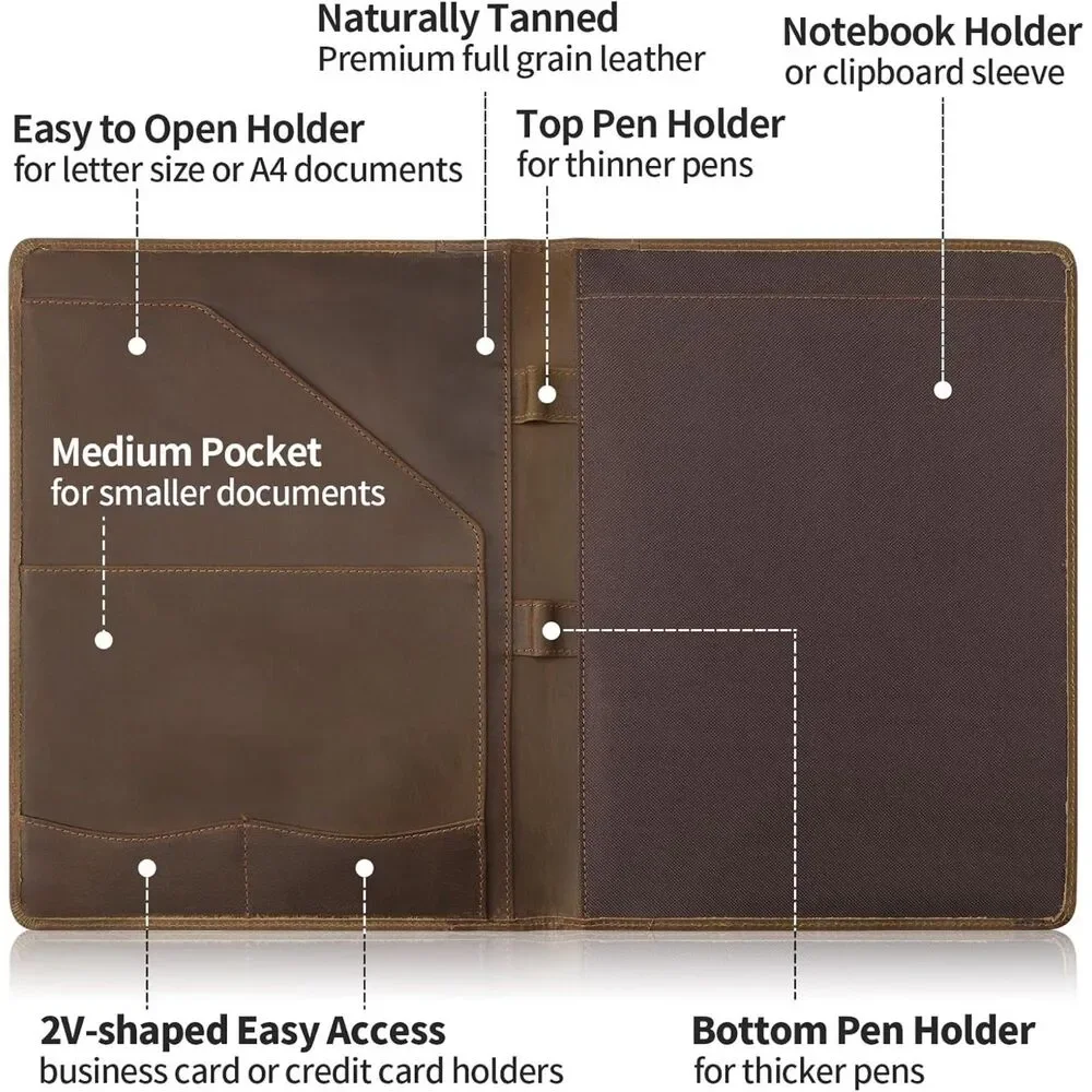 Genuine Leather Portfolio Organizer, Padfolio Business